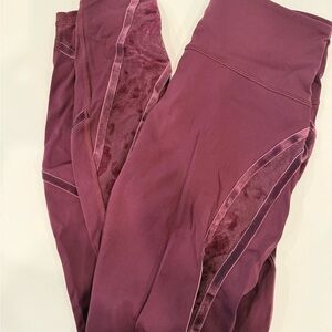 Burgundy legging with lace/velour detail